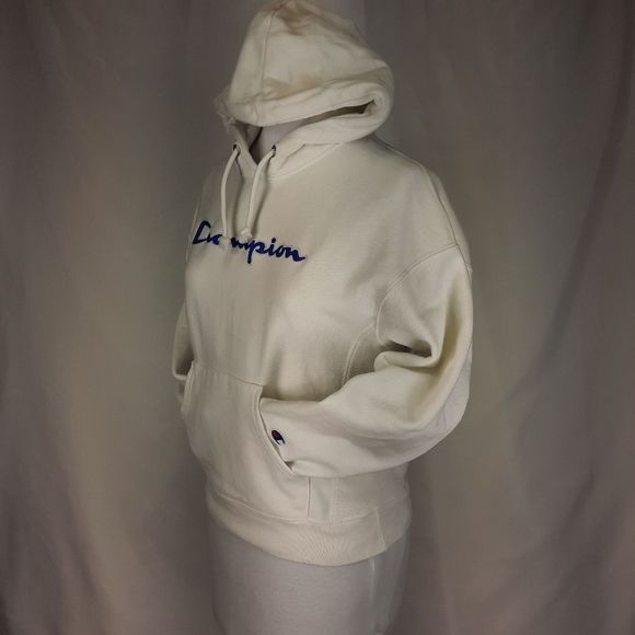 Champion Vintage white reverse weave hooded sweatshirt hoodie script logo small - Picture 7 of 16